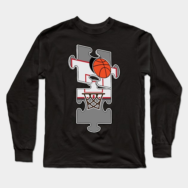 Basketball jigsaw puzzle Hoop shoot Long Sleeve T-Shirt by Redmanrooster